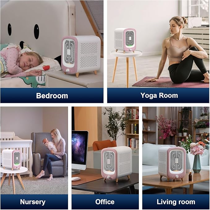 Jafanda Air Purifier for Home Bedroom 780sq ft, HEPA & Activated Carbon, Air Cleaner with Fragrance Sponge & Nightlight for Smoke, Allergies, Dust, Odor, VOC, Pet Dander, Pollen, Office, Desktop, Pink-BubblyBeeBaby