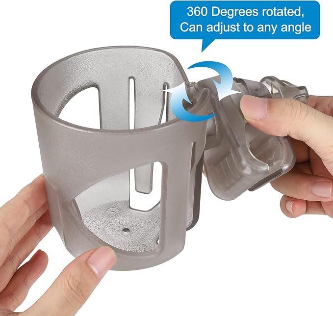 Accmor Universal Cup Holder, Stroller Cup Holder, 360° Rotatable Large Caliber Designed Bottle Holder for Stroller, Bike, Wheelchair, Walker, Scooter, Transparent Grey-BubblyBeeBaby