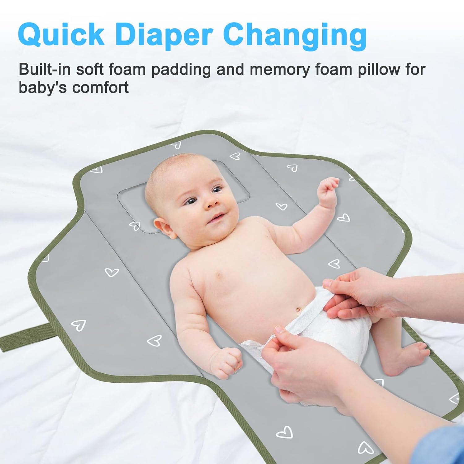 Baby Portable Changing Pad Travel - Waterproof Compact Diaper Changing Mat with Built-in Pillow - Lightweight & Foldable Changing Station, Newborn Shower Gifts