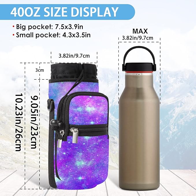 25/32/40/64oz Water Bottle Bag Holder Carrier-Insulated Crossbody Sling Case Sleeve with Strap & Pockets for Men Women Gym Cycling Travel Walking Hiking Camping-BubblyBeeBaby