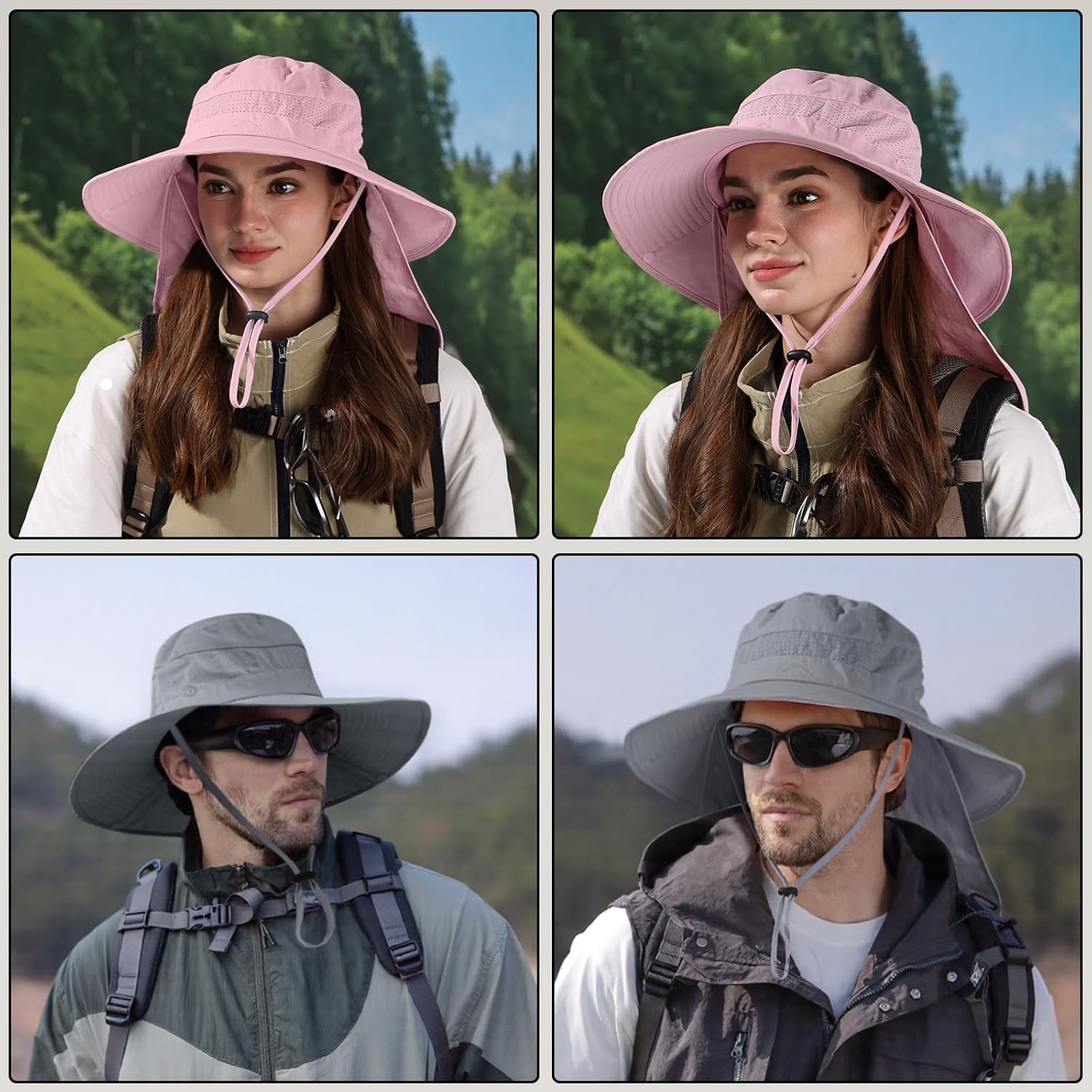 Sun Hats for Men Women, UPF50+ Protection Safari Hat,Wide Brim Fishing Hat with Neck Flap,Bucket Hats for Beach Hiking