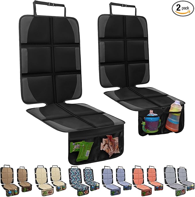 Car Seat Protector for Child Car Seat, 2 Pack Baby Car Seat Covers with Mesh Pockets & Non-Slip Backing 600D Durable Seat Protector Under Baby Car Seat for Car Back Seat (Black, Large)-BubblyBeeBaby