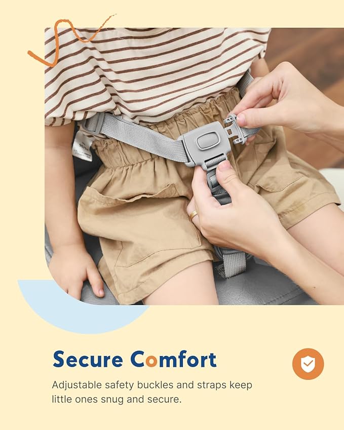 HOMEAL Booster Seat for Kitchen Chair - Compact Toddler Dining Seat with Easy-Install Straps & Wipeable Surface - Breathable Fabric Booster Seat for Table - Light Gray-BubblyBeeBaby