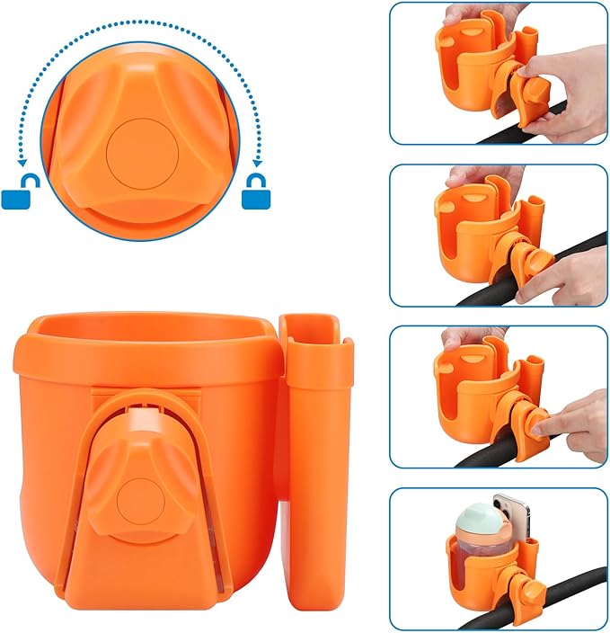Accmor Stroller Cup Holder with Phone Holder, Bike Cup Holder, Universal Cup Holder for Uppababy Nuna Doona Strollers, 2-in-1 Cup Phone Holder for Stroller, Bike, Wheelchair, Walker, Scooter-BubblyBeeBaby
