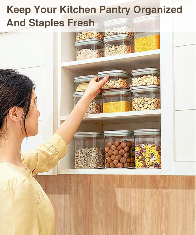 12 Pcs Pop Food Storage Containers Airtight Food Storage Containers Set with Lids Kitchen Pantry Organization and Storage, 3.4Qt, 2.8Qt, 2.1Qt, 1.2Qt-BubblyBeeBaby