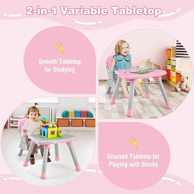 HONEY JOY 8 in 1 Baby High Chair, Convertible Highchair for Babies and Toddlers/Table and Chair Set/Building Block Table/Booster Seat/Stool/Toddler Chair with Safety Harness (Pink)-BubblyBeeBaby