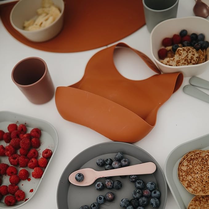 mushie Silicone Baby Bib | Adjustable Fit Waterproof Bibs (Clay)-BubblyBeeBaby