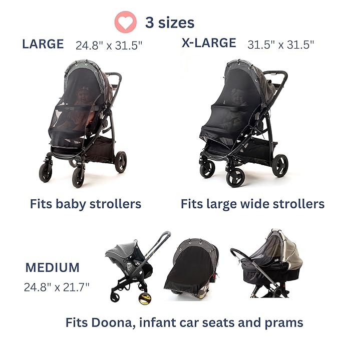 Stroller Sun Shade - Universal UV Protection Cover for Strollers Sunshade with See Through, Clip-On Sun Blocker, Sun Shield for Baby, Breathable Adjustable Fit, Full Coverage, L Black-BubblyBeeBaby