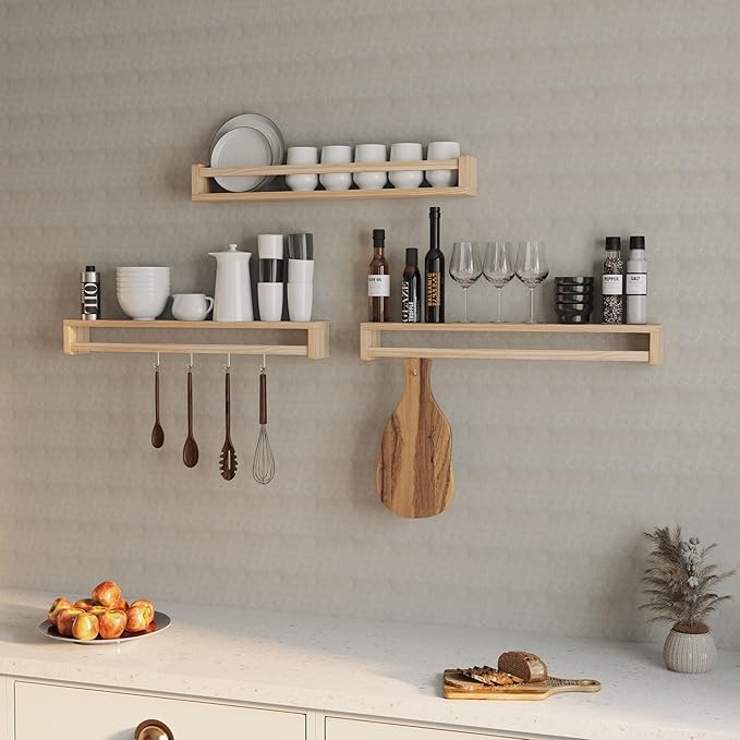 Heimlove 32 Inch Nursery Floating Shelves, Wood Nursery Book Shelves for Wall, Wall Bookshelf for Kids Solid Wood Wall Mounted Shelves for Books,Toys and Decor Storage, Set of 2-BubblyBeeBaby