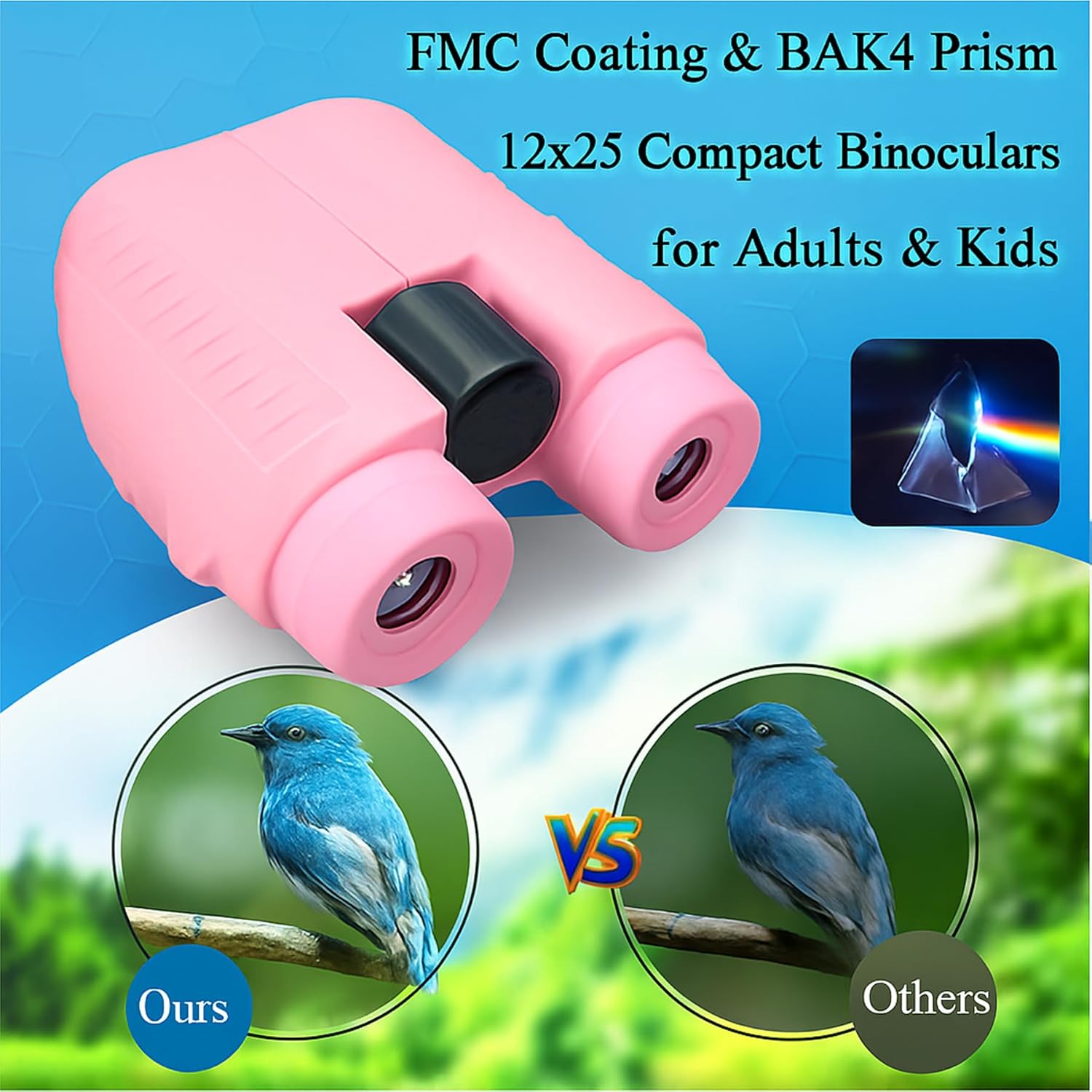 12x25 Compact Binoculars for Adults & Kids, High Powered Lightweight Waterproof Binoculars with Large Eyepiece, Low Light Vision for Bird Watching, Hunting, Travel, and Sightseeing