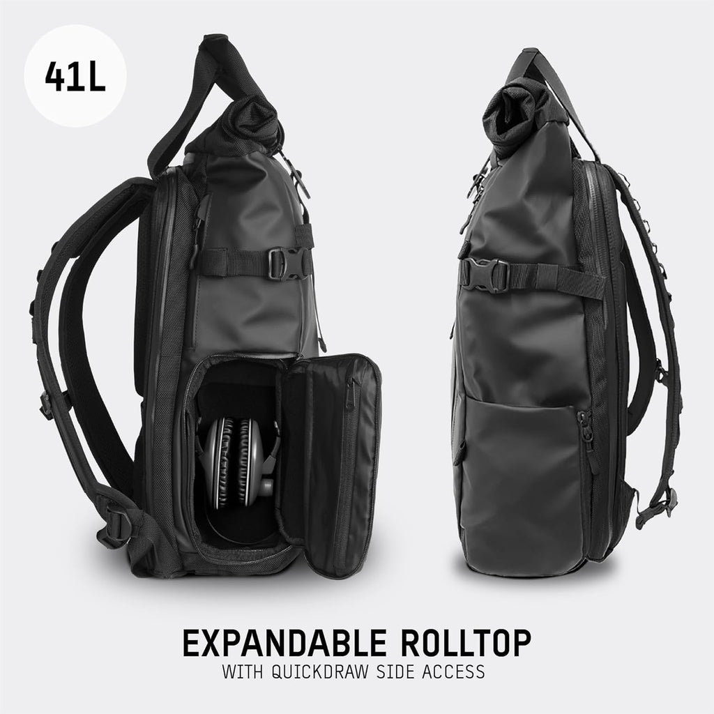 WANDRD PRVKE 41L, V3 Backpack: Weather-Resistant Travel & Camera Backpack with Laptop Sleeve, Quick Side Access, Clamshell Opening – Ideal Photography & Travel Bag (Black)