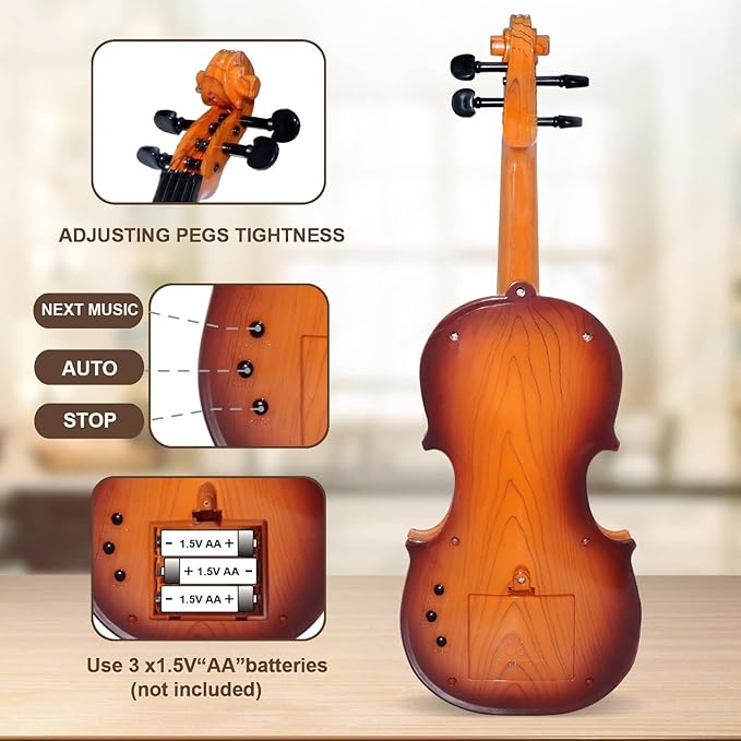 16 Inch Violin Toy for Kids, 4 Strings Violin Toys Musical Instruments for Children,Multifunctional Portable Electronic Instrument-BubblyBeeBaby