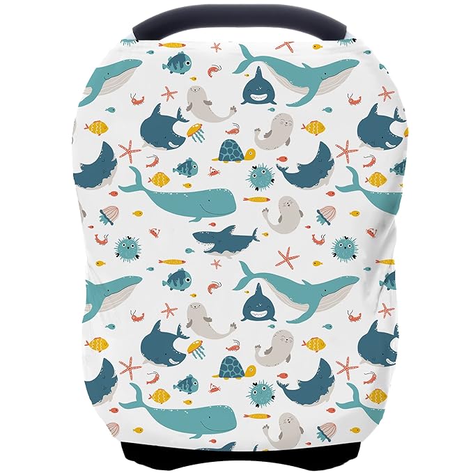 Car Seat Covers for Babies - Multi- use Nursing Carseat Canopy, Breastfeeding Covers, Baby Shower Gifts for Boys and Girls (sea World)-BubblyBeeBaby
