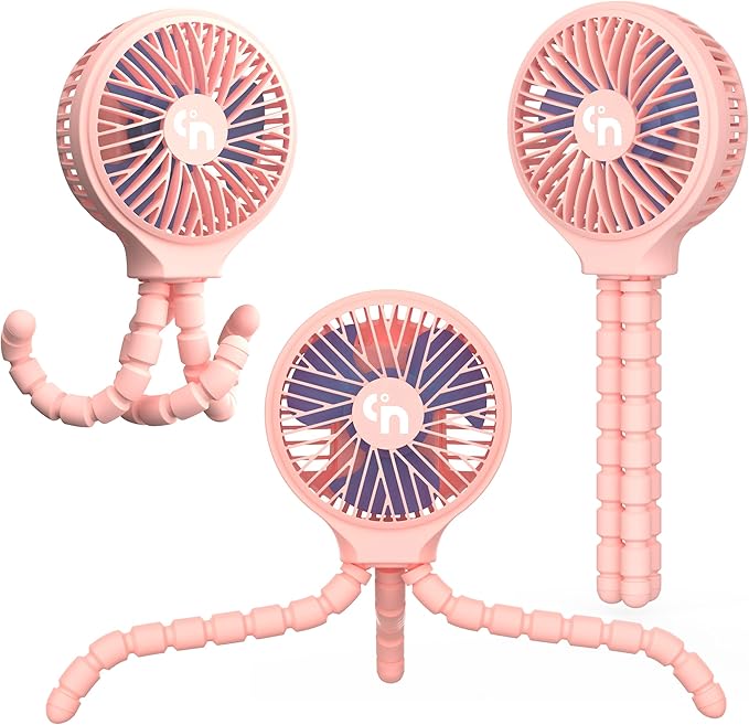 HomeLifairy Portable Stroller Fan, USB or Rechargeable Battery Operated with 3 Speeds and 360°Rotate, Cooling Clip On for Baby Crib Travel Car Seat Pink-BubblyBeeBaby