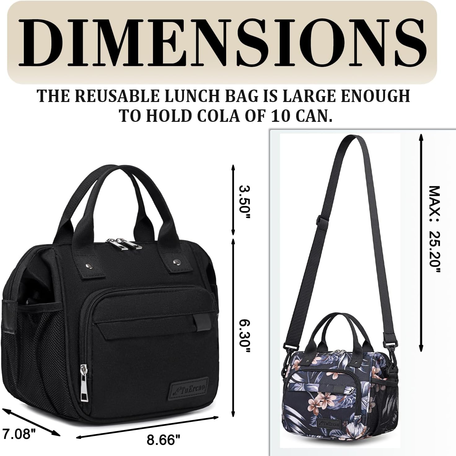 Small Lunch Bag Lightweight Insulated Lunch Box for Women Work Portable Soft Cooler for Picnic Travel Road Trips, Loncheras para Mujer, Black