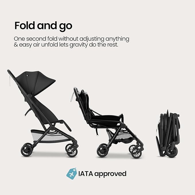 Mompush Velo Lightweight Travel Stroller – One-Hand Fold, Ultra-Compact & Airplane Friendly, Lie-Flat Recline Seat (from Birth to 50 lbs), Includes Cup Holder, Shoulder Strap, and Leather Bumper Bar-BubblyBeeBaby