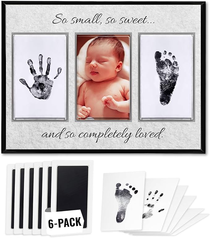 Inkless Hand and Footprint Kit, Baby Keepsake Plaque & Baby Shower Gifts - Ideal as Mom To Be Gift, Nursery Picture Frames, Clean Touch Hand and Footprint Kit (Style 2 - Design 3)-BubblyBeeBaby