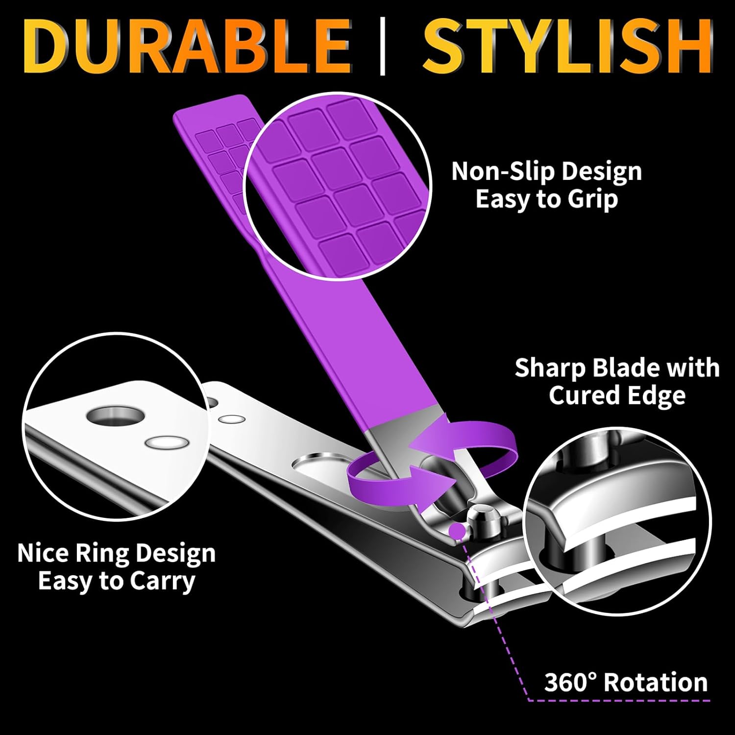 Manicure Set 16Pcs Professional Stainless Steel Pedicure Kit Mens Grooming Kit Fingernail & Toenail Clippers Set Manicure Kit with Luxurious Travel Bag, Sharp Nail Scissors and Clipper (Purple)