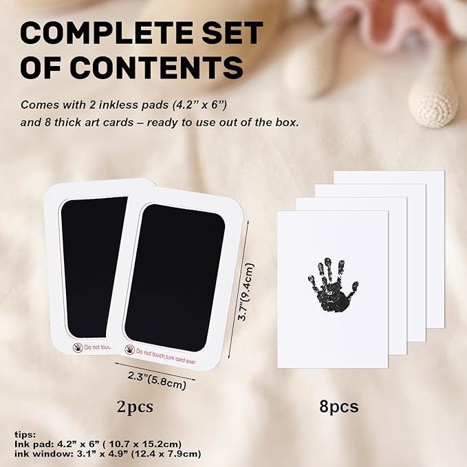 2-Pack Inkless Baby Hand and Footprint Kit with Mess-Free Ink Pad – Baby Safe Ink Pad for Hand, Foot & Paw Prints – Newborn Footprint & Paw Print Kit for Dogs and Cats – 8 Cards(Jet Black, L)-BubblyBeeBaby