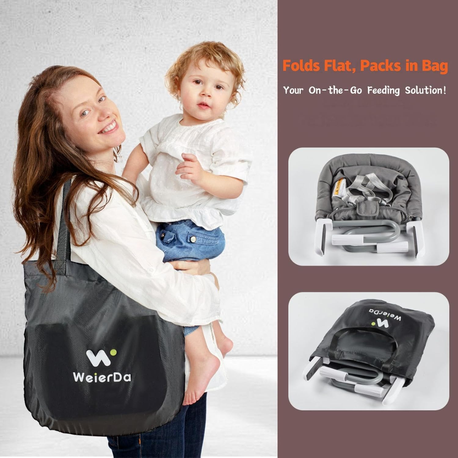 Hook On High Chair Portable & Foldable for Babies 6-36 Months Attach to Fast Table Clip On High Chair with Travel Bag - Compact Baby Feeding Seat for Home Dining & Travel (Grey)