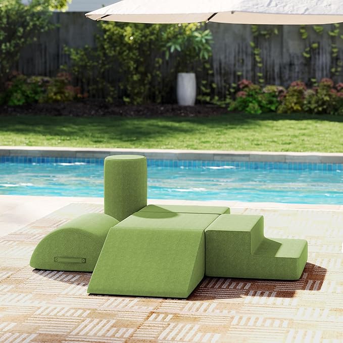 jela Foam Blocks 6Pcs Soft Play Equipment Waterproof Fabric, UV Resistant Toddler Climbing Toys Indoor& Outdoor Soft Play Climbing for Toddlers, Lightweight Climbing Blocks for Babies, Kids (Green)-BubblyBeeBaby