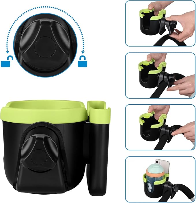 Accmor Stroller Cup Holder with Phone Holder, Bike Cup Holder, Universal Cup Holder for Uppababy Nuna Doona Strollers, 2-in-1 Cup Phone Holder for Stroller, Bike, Wheelchair, Walker, Scooter-BubblyBeeBaby