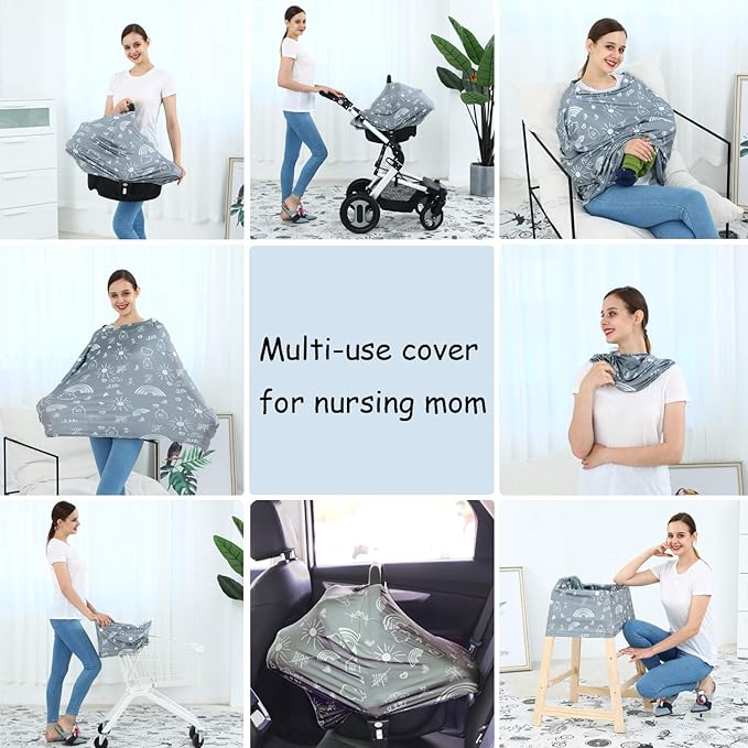 Carseat Canopy Breastfeeding Cover - Multi Use Infant Stroller Cover, Car Seat Covers for Babies, Baby Shower Gifts for Boys and Girls (Creativity)-BubblyBeeBaby
