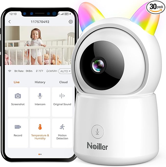 1080P Pan/Tilt Security Camera for Baby Monitor, 2.4G WiFi Pet Camera with Motion Detection, Night Vision, 2-Way Talk, RGB Night Lights, Lullabies, TF/Cloud Storage, Works with Alexa & Google Home-BubblyBeeBaby