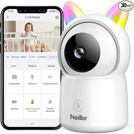 1080P Pan/Tilt Security Camera for Baby Monitor, 2.4G WiFi Pet Camera with Motion Detection, Night Vision, 2-Way Talk, RGB Night Lights, Lullabies, TF/Cloud Storage, Works with Alexa & Google Home-BubblyBeeBaby