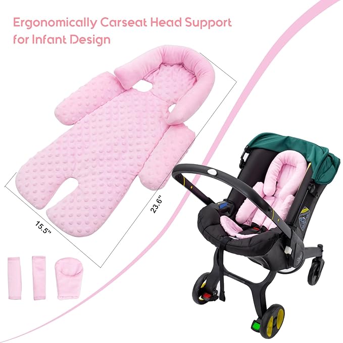 Infant Car Seat Insert with 3 Shoulder & Crocth Covers, Thickened Carseat Head and Body Support for Infant, Reversible Baby Car Seat Cushion for Boys Girls, Soft Mink Dot Newborn Insert for Preemie-BubblyBeeBaby