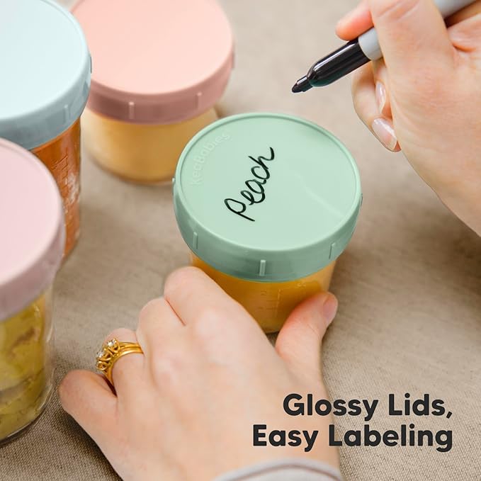 KeaBabies 4pk 8oz & 4pk 4oz Glass Baby Food Containers with Lids - Leak-Proof,Microwavable Small Glass Jars,Baby Purees & Toddler Snack Storage Containers,BPA-Free,Dishwasher & Freezer Safe(Musk Dusk)-BubblyBeeBaby