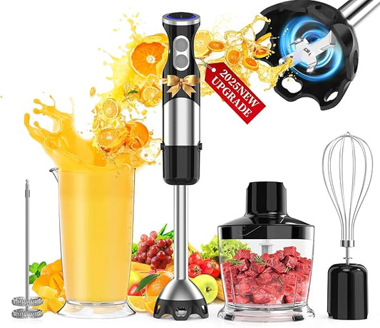 Immersion Blender Handheld 5 in 1-1100W Scratch Resistant Blender Stick, 12 Speed and Turbo Boost Hand Blender with Chopper Beaker Whisk and Milk Frother for Milkshake Puree Smoothie Food-BubblyBeeBaby