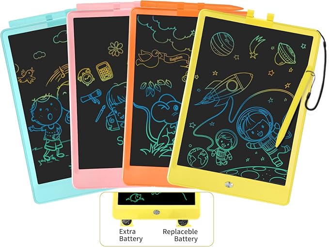 10 Inch LCD Writing Tablet for Kids 4 Pack Reusable Drawing Pad Colorful Toddler Writing Board Electronic Drawing Tablet Educational and Learning Toys for 3-8 Years Old Boys Girls-BubblyBeeBaby