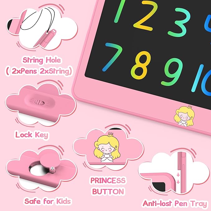 Hockvill LCD Writing Tablet for Kids 12 Inch, Toys for Boys Girls Drawing Pad for 3 4 5 6 7 Year Old Kids Toys, Toddler Erasable Doodle Board Travel Essentials, Children’s Day Gift for Kids - Pink-BubblyBeeBaby