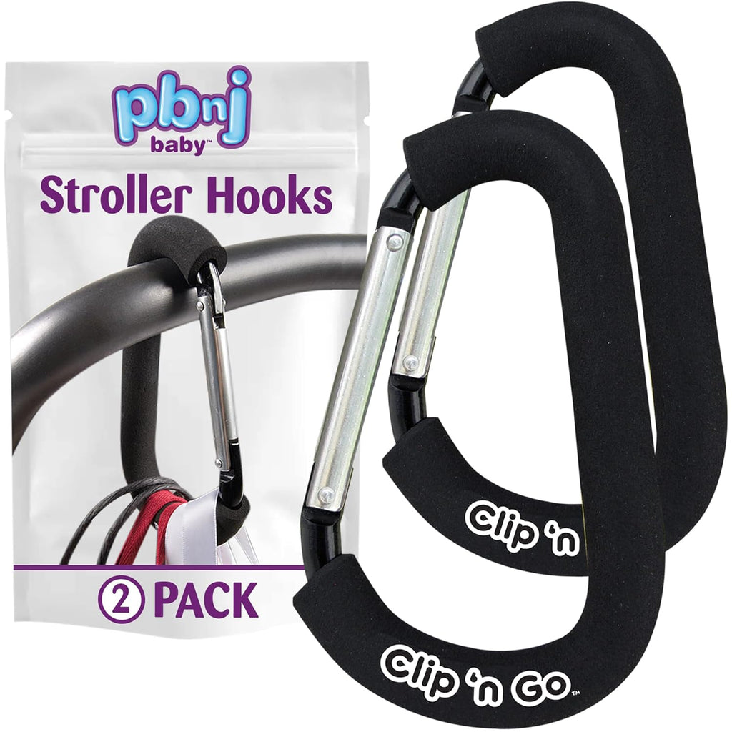 Stroller Hooks for Hanging Diaper Bags - Mommy Stroller Clip and Stroller Accessories Organizer Hook - Large Carabiner Clips for Mom Purse Shopping Grocery Bag and Accessory - (2 Pack) (Carabiner)