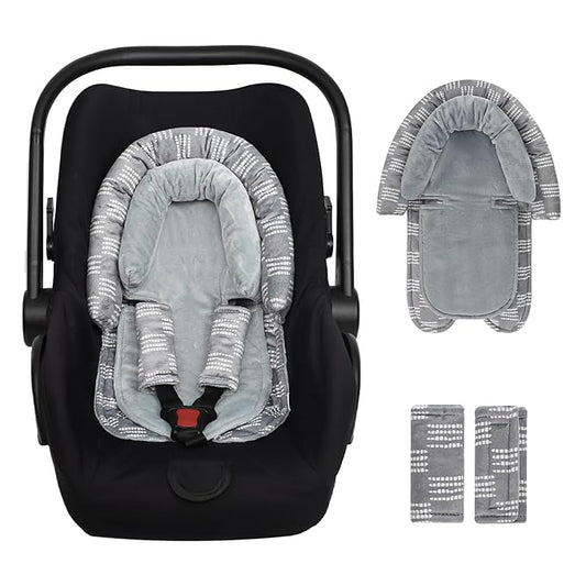 Infant Car Seat Insert, HNHUAMING Baby Car Seat Head & Body Support with 2 Strap Pads, Ultra Soft Newborn Preemie Carseat Insert Cushion for Girls Boys, Fits Car Seat, Stroller, Swing, Bouncer, Gray-BubblyBeeBaby