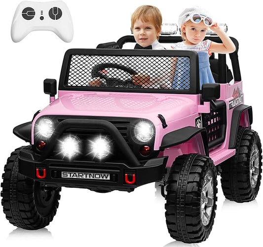24V 4WD Ride on Truck Car w/800W Motors, Gift Flower, Remote Control, 2 Seaters, Light Bar, 3 Speeds, Pop Music, Power Four Wheels, 25 Volt Ride on Toy Car for Big Kids, Pink-BubblyBeeBaby