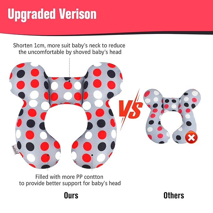 KAKIBLIN Baby Travel Pillow,Baby Neck Pillows for Car Seat,Upgraded Baby Head Pillow,Toddler Head and Neck Baby Support Pillow for Car Seat, Pushchair,Travel (Grey Pot)-BubblyBeeBaby