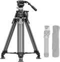 Heavy Duty Carbon Fiber Tripod with Fluid Head, One-Step Unlock System, with Removable Handle and Center Spreader, MaxLoad 8 KG/17.64 LB, Balanced Load 3 KG/6.61 LB (LVF-163C+BV-15)