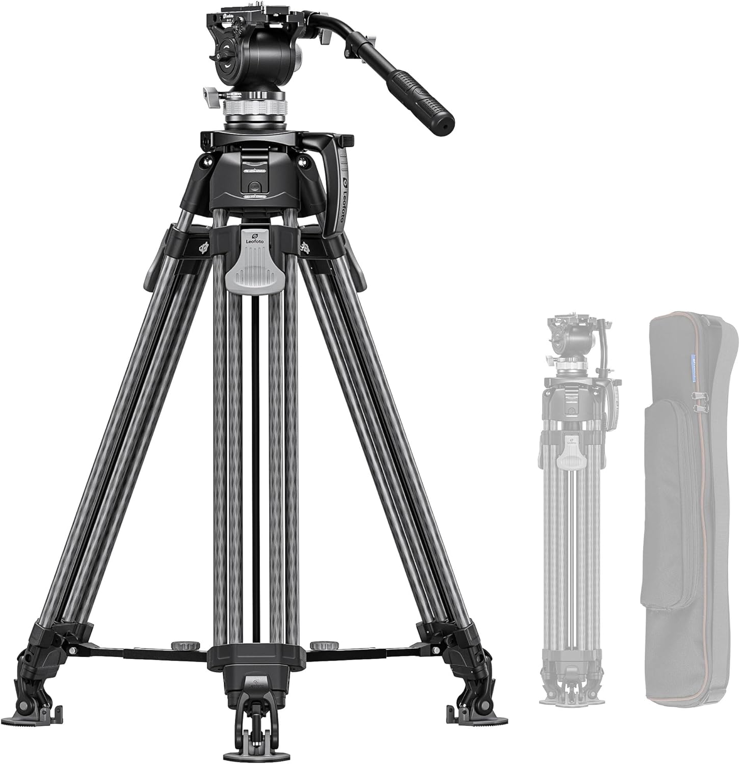 Heavy Duty Carbon Fiber Tripod with Fluid Head, One-Step Unlock System, with Removable Handle and Center Spreader, MaxLoad 8 KG/17.64 LB, Balanced Load 3 KG/6.61 LB (LVF-163C+BV-15)