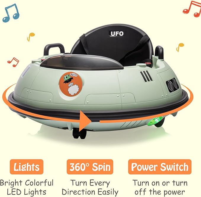 12V Electric Ride on Bumper Car for Toddlers, Kids Bumper Car with Remote Control, 360 Degree Spin, LED Lights, Dual Joysticks, Safety Belt for 18+ Months Kids, Green-BubblyBeeBaby