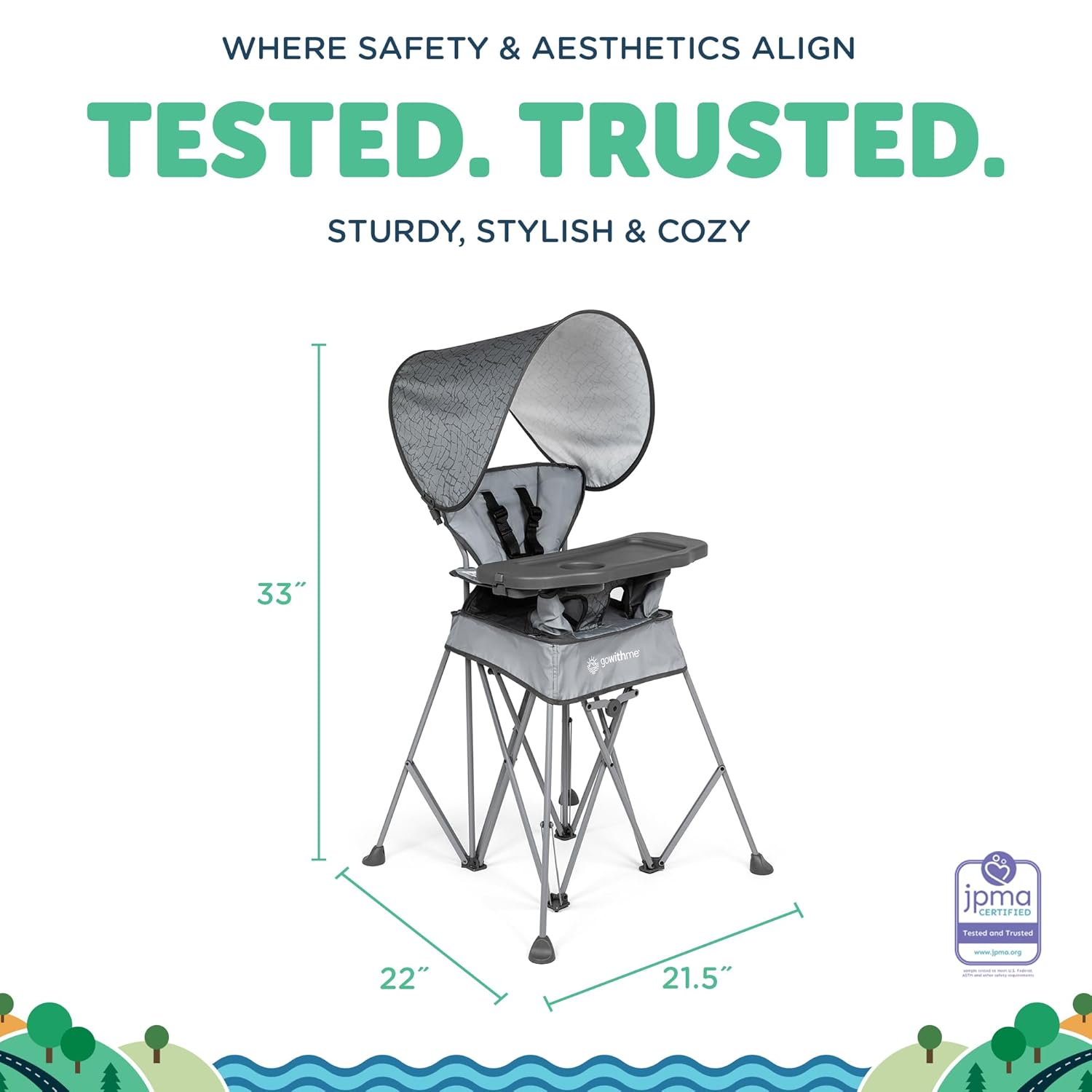 Baby Delight Go with Me Uplift Deluxe Portable High Chair | Travel High Chair | Sun Canopy | Indoor and Outdoor | Elephant Grey