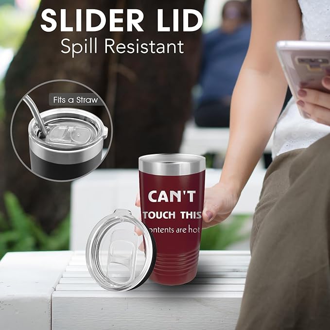 iProductsUS Personalized Tumbler with Slider Lid, Stainless Steel 20 oz Coffee Mug Engrave Names, Vacuum Insulated Custom Cup, Gift Idea for Dad, Husband, Him (Maroon)-BubblyBeeBaby