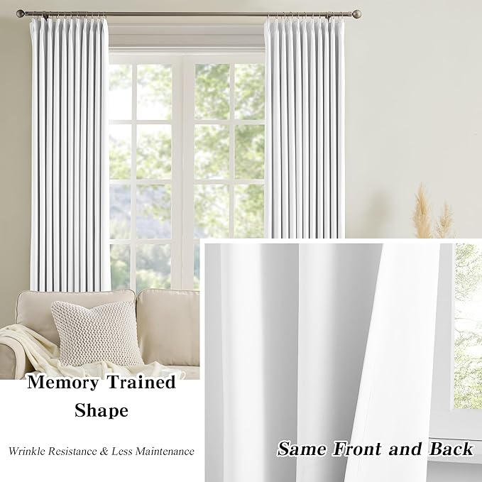 KEQIAOSUOCAI White Curtains 90 Inches Long 2 Panels Aesthetic Pinch Pleated Drapes with Hook Privacy Ceiling Floor Custom Made Memory Trained Curtain Panels for Bedroom Living Room 40x90-BubblyBeeBaby