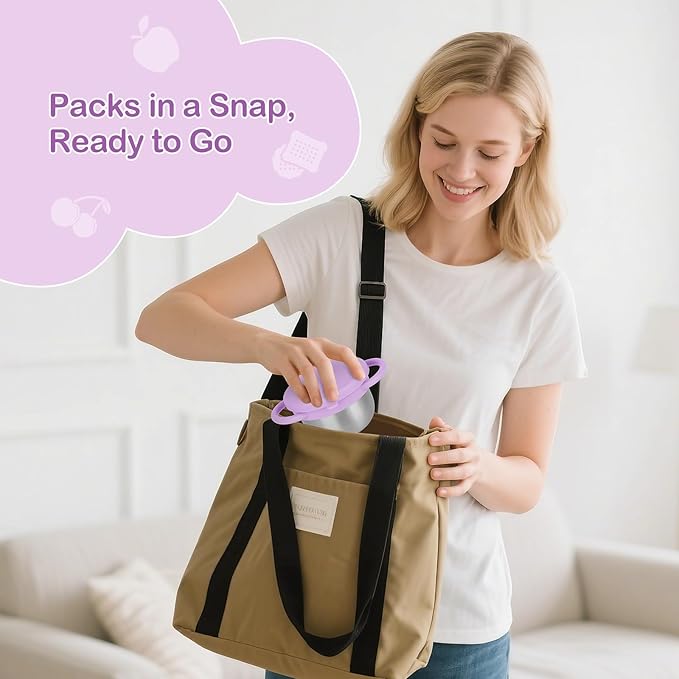 2 Pack Snack Cups for Toddlers Spill Proof - Detachable Stainless Steel Toddler Snack Cups with Silicone Lids & Handles - Dishwasher Safe Baby Snack Containers for Mess-Free Snacking (Red and Purple)-BubblyBeeBaby