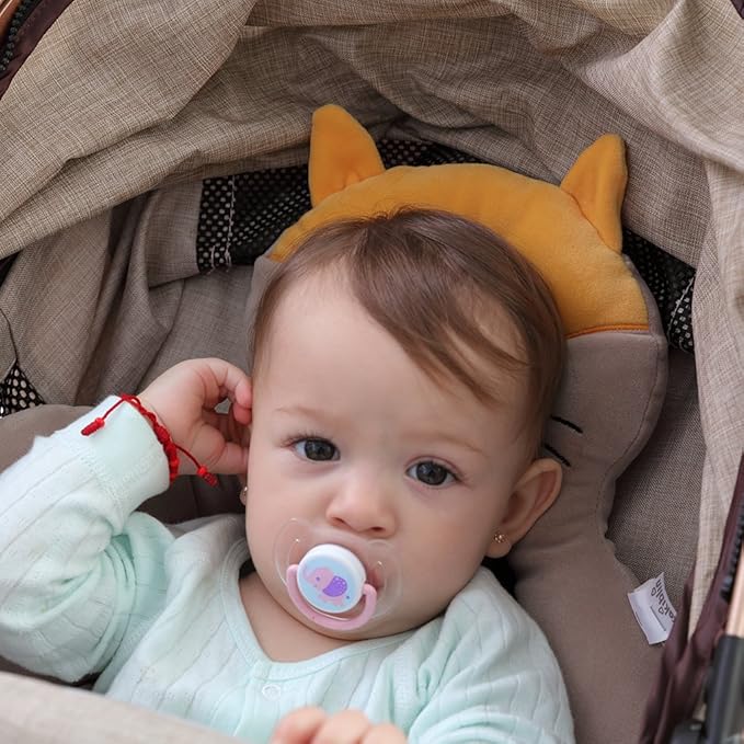 KAKIBLIN Baby Neck Pillow, Upgraded Baby Support Pillow,Head Pillows for Carseat, Newborn Neck Support for Car Seat,Pushchair,Travel(Brown)-BubblyBeeBaby