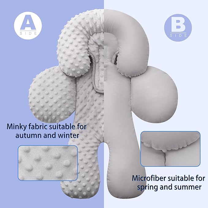 Pro Goleem Infant Car Seat Head Neck Body Support, Ultra-Soft Minky and Microfiber Newborn Car Seat Insert, Perfect for Car Seat, Stroller, 2-in-1 Reversible, for Boys and Girls, Gray-BubblyBeeBaby