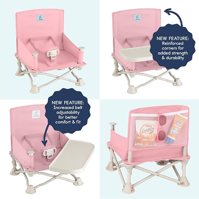 Hiccapop OmniBoost Travel Booster Seat with Tray for Baby | Folding Portable Baby Booster Seat for Dining Table, Camping, Beach, Grandma’s | Tip-Free Design Straps to Kitchen Chairs - Booster Chair-BubblyBeeBaby