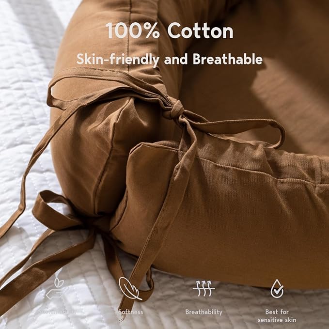 Infant Lounger, Baby Nest Cover for Baby Girls & Boys, Newborn Essentials for Baby 0-18+ Months, 100% Cotton Breathable (Brown, Cotton)-BubblyBeeBaby