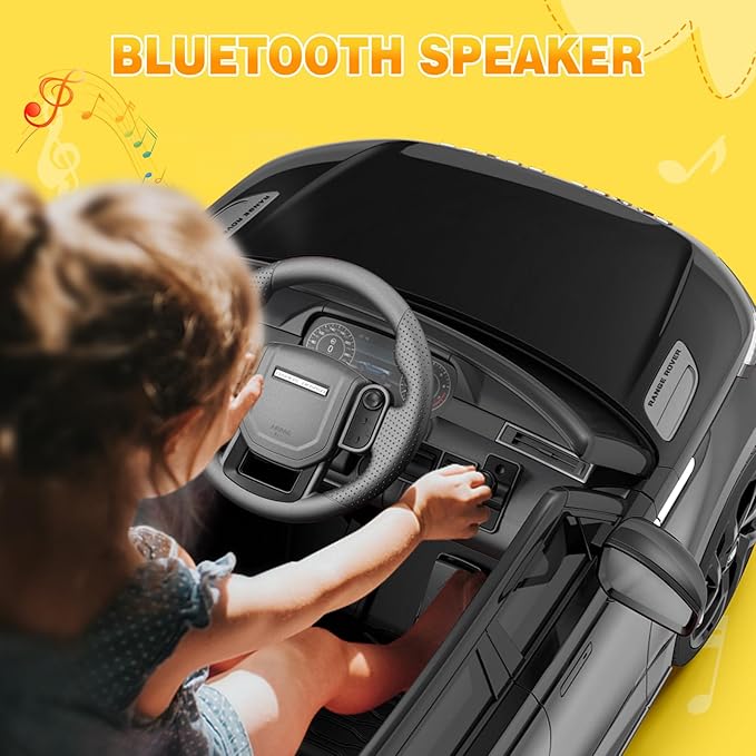 Hetoy Kids Ride On Car with Remote, Licensed Land Rover Kids Electric Car, Ride On Toys for Kids 3-8 with Mp3 Player, Rocking, Pull Rod, Black-BubblyBeeBaby